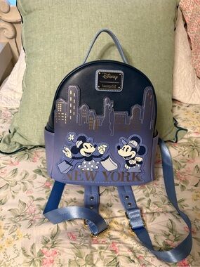 Loungefly Disney Mickey & Minnie New York Lavender and Navy Mini Backpack